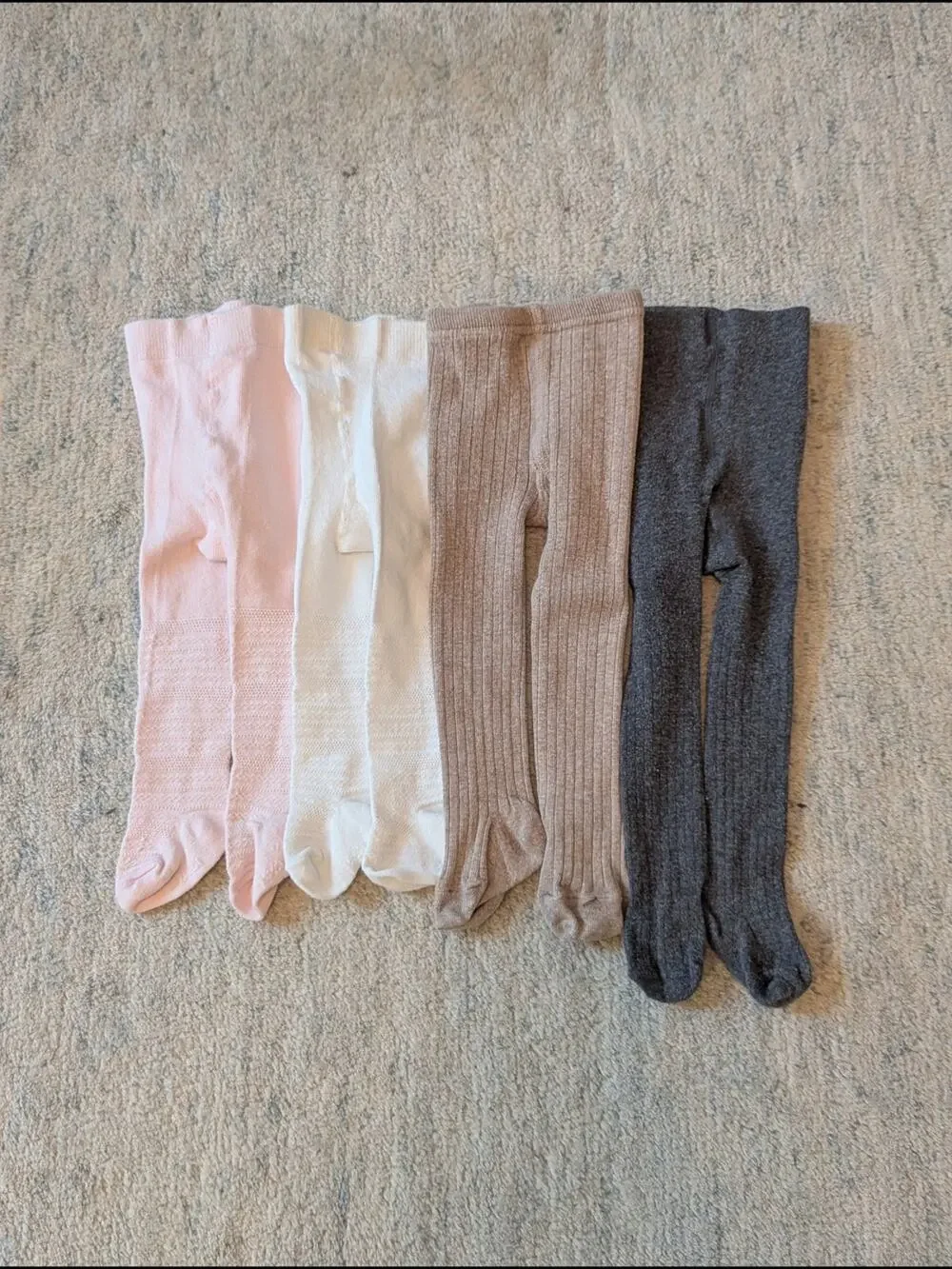 Kids Ribbed Tights Bundle - Pink, White, Beige, Charcoal